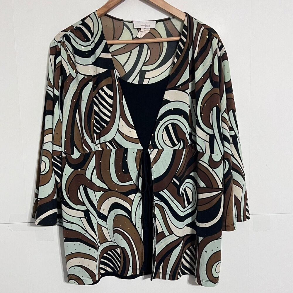 Vintage Dress Barn Womens 2Fer Shirt Top Size 3X Multicolor Geometric Studded